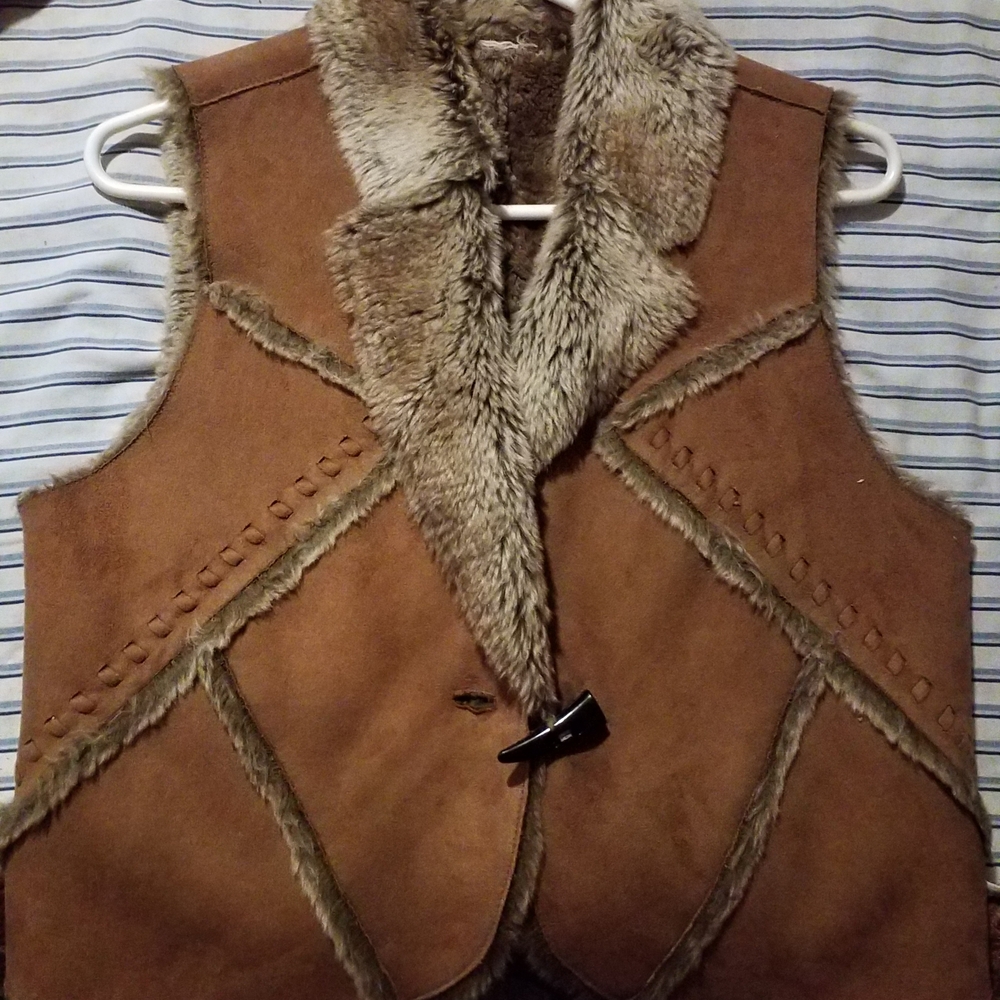 Brown Faux Fur Trimmed Suede Vest